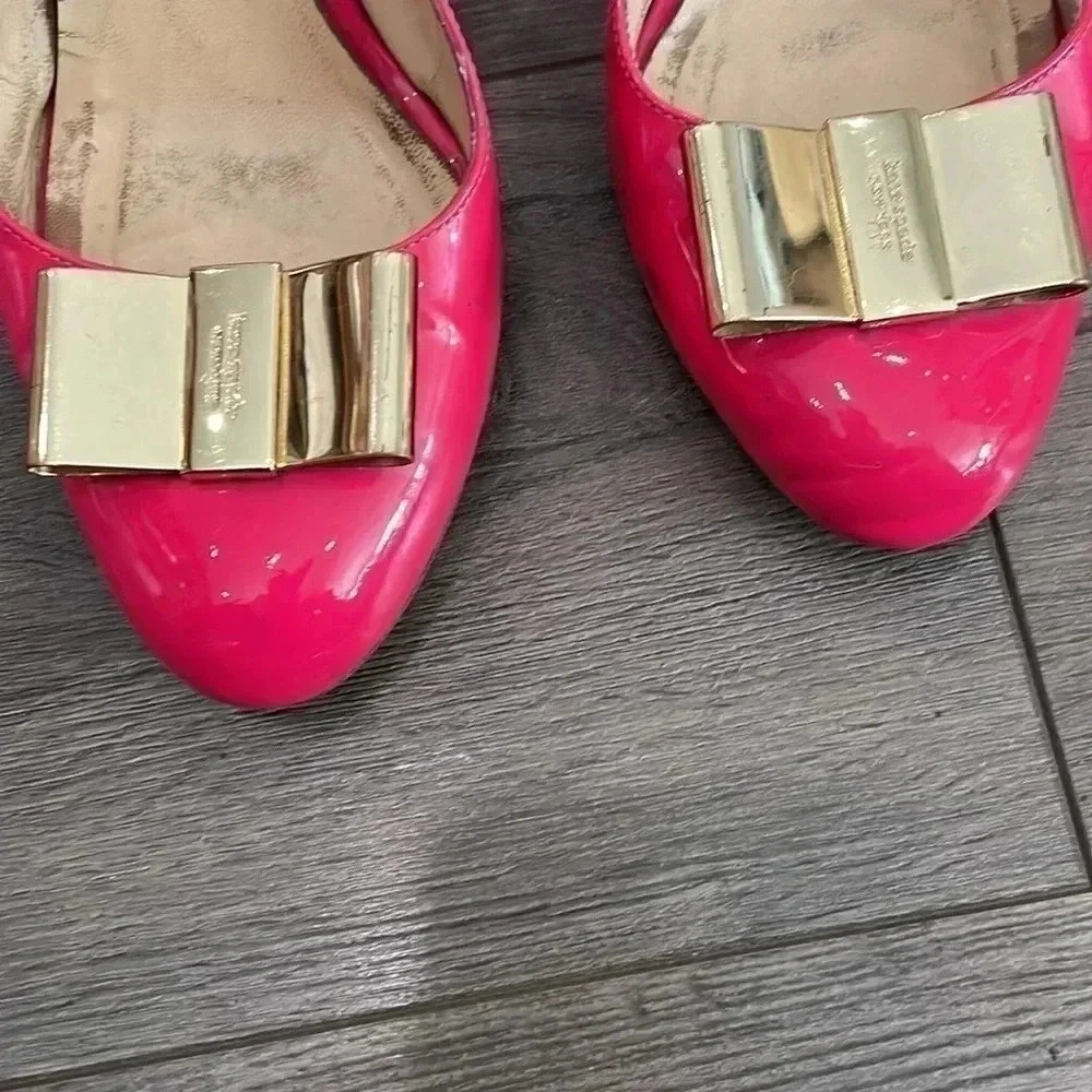 Kate Spade Barbie  Pink Leather Block Heels with Golden Bow- US 8- Italy - Picture 4 of 12